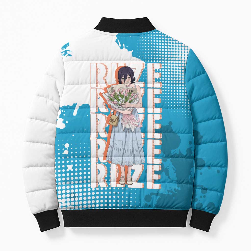 Reze Chainsaw Man Aesthetic Bomber Puffer Jacket Soft Anime Grunge Style with Flowers