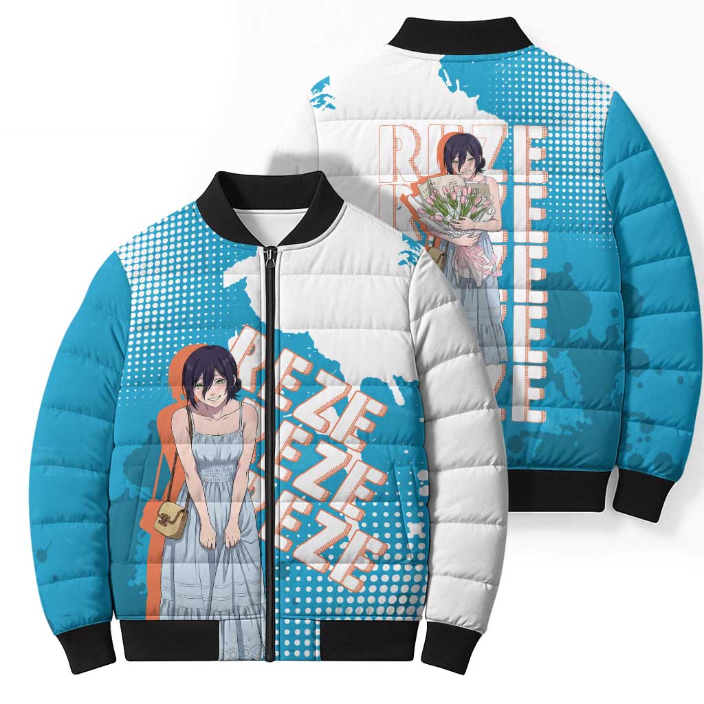 Reze Chainsaw Man Aesthetic Bomber Puffer Jacket Soft Anime Grunge Style with Flowers