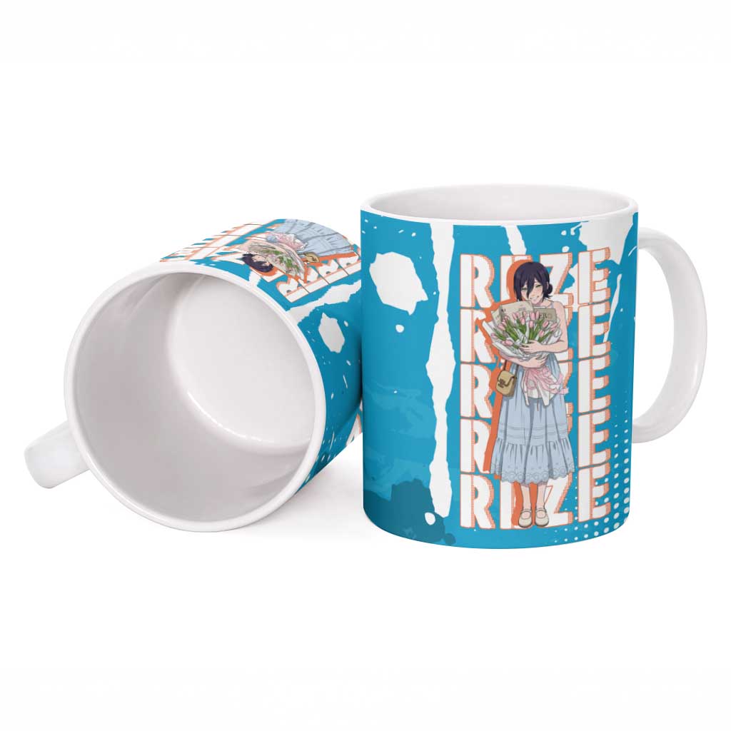 Reze Chainsaw Man Aesthetic Ceramic Mug Soft Anime Grunge Style with Flowers