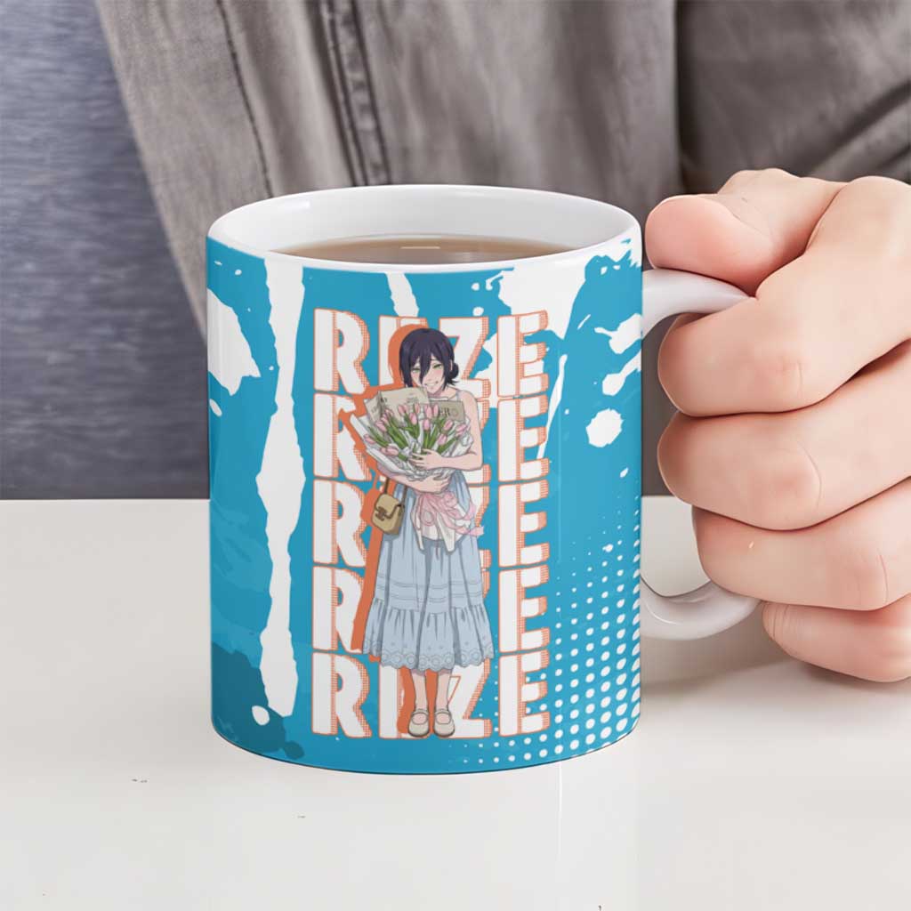 Reze Chainsaw Man Aesthetic Ceramic Mug Soft Anime Grunge Style with Flowers