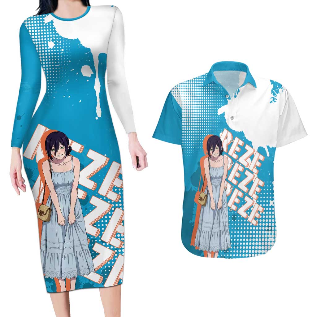 Reze Chainsaw Man Aesthetic Couples Matching Long Sleeve Bodycon Dress and Hawaiian Shirt Soft Anime Grunge Style with Flowers