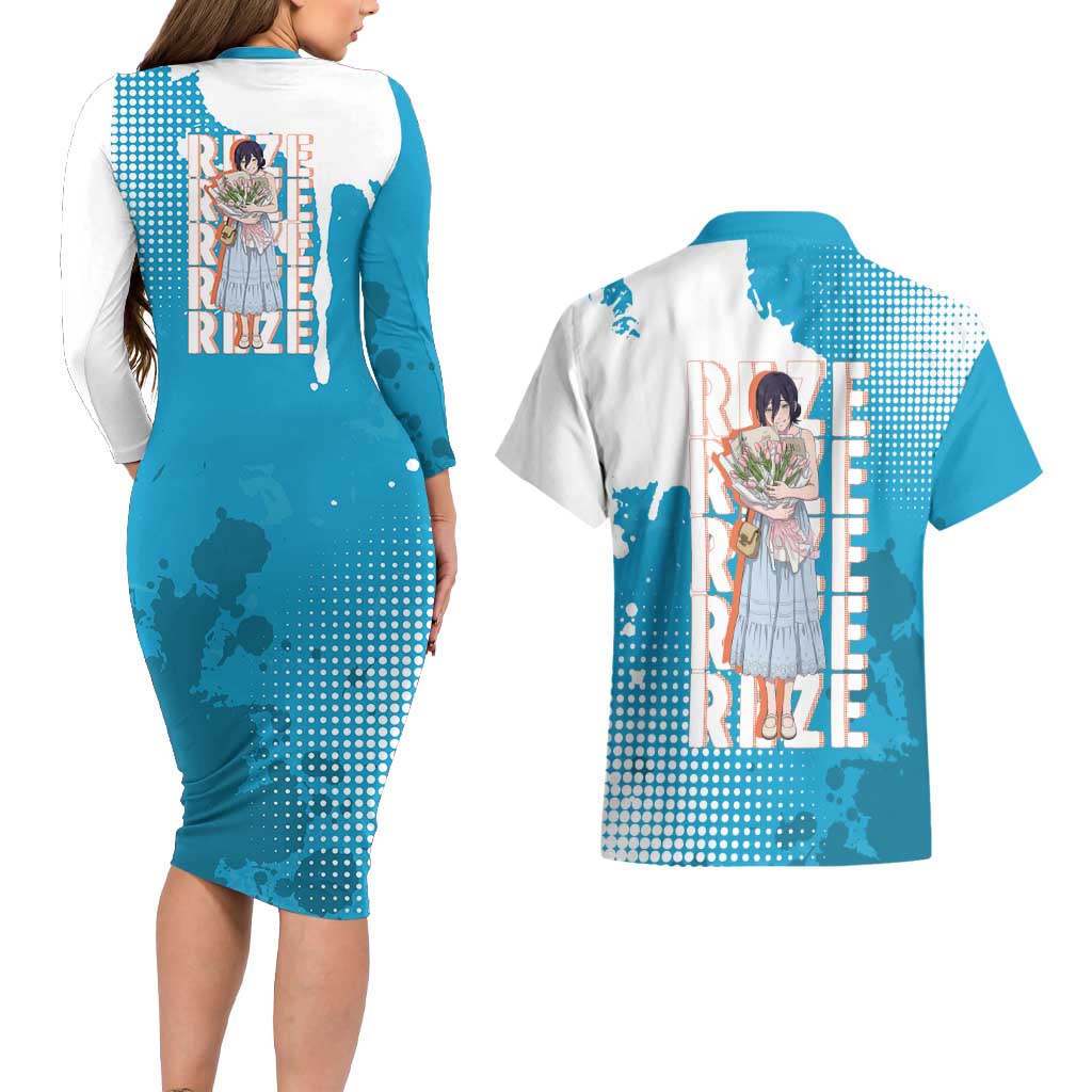 Reze Chainsaw Man Aesthetic Couples Matching Long Sleeve Bodycon Dress and Hawaiian Shirt Soft Anime Grunge Style with Flowers