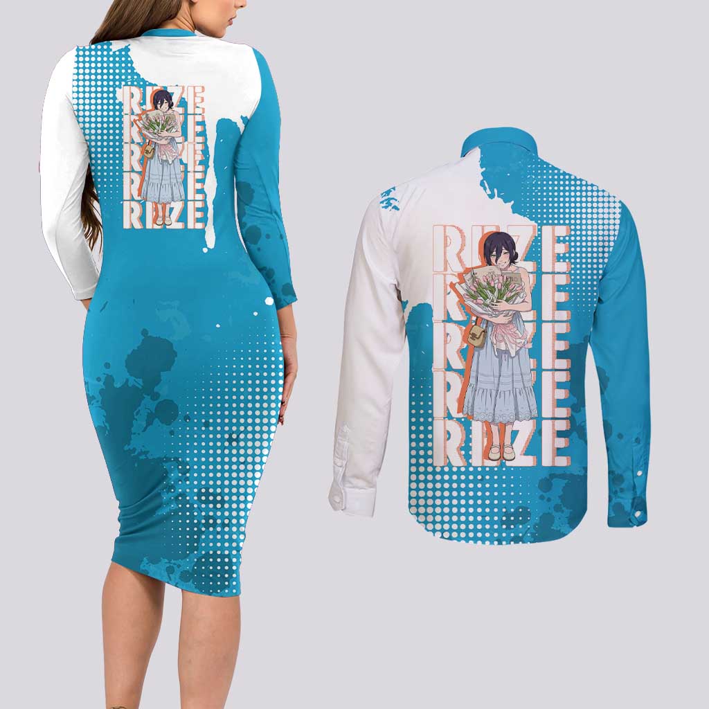 Reze Chainsaw Man Aesthetic Couples Matching Long Sleeve Bodycon Dress and Long Sleeve Button Shirt Soft Anime Grunge Style with Flowers