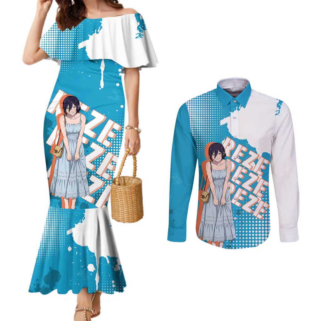 Reze Chainsaw Man Aesthetic Couples Matching Mermaid Dress and Long Sleeve Button Shirt Soft Anime Grunge Style with Flowers