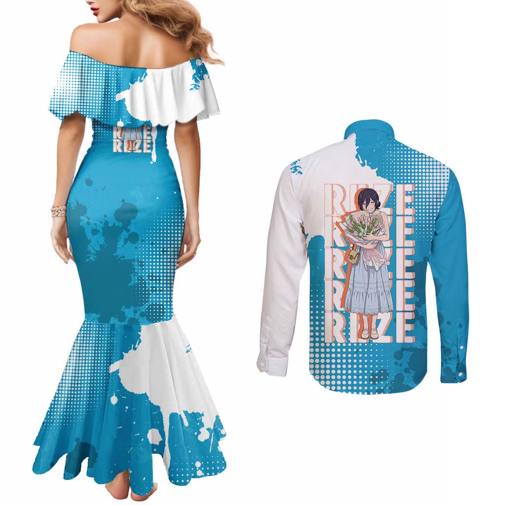 Reze Chainsaw Man Aesthetic Couples Matching Mermaid Dress and Long Sleeve Button Shirt Soft Anime Grunge Style with Flowers