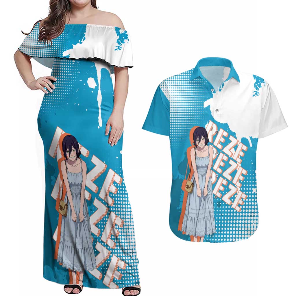 Reze Chainsaw Man Aesthetic Couples Matching Off Shoulder Maxi Dress and Hawaiian Shirt Soft Anime Grunge Style with Flowers