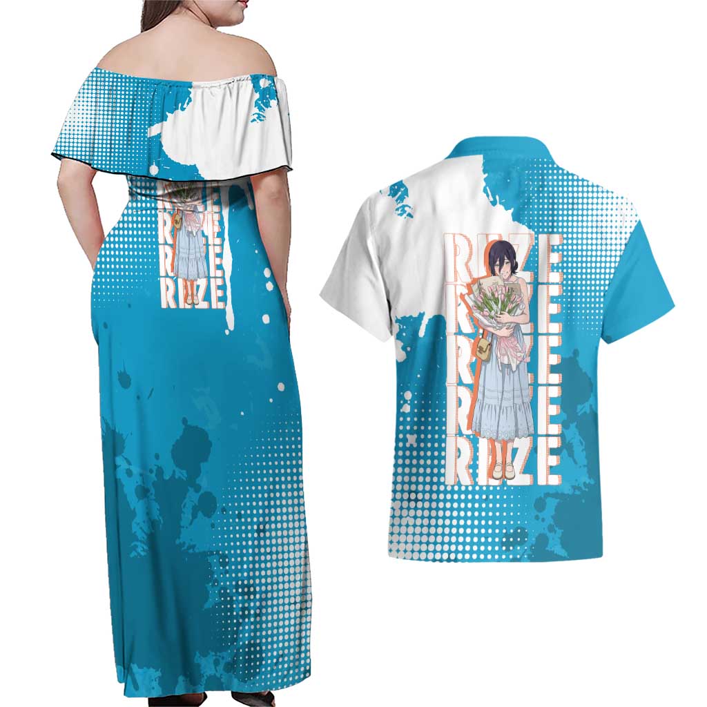 Reze Chainsaw Man Aesthetic Couples Matching Off Shoulder Maxi Dress and Hawaiian Shirt Soft Anime Grunge Style with Flowers