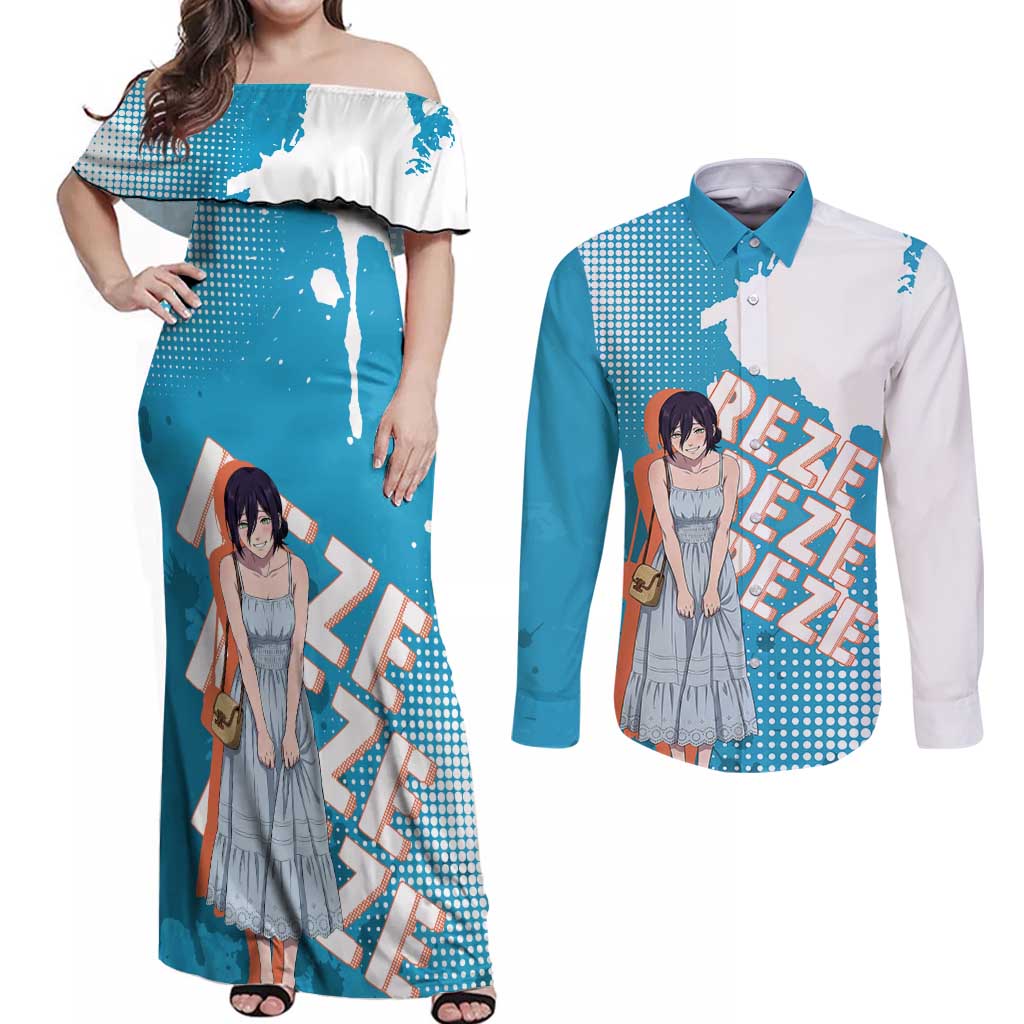 Reze Chainsaw Man Aesthetic Couples Matching Off Shoulder Maxi Dress and Long Sleeve Button Shirt Soft Anime Grunge Style with Flowers