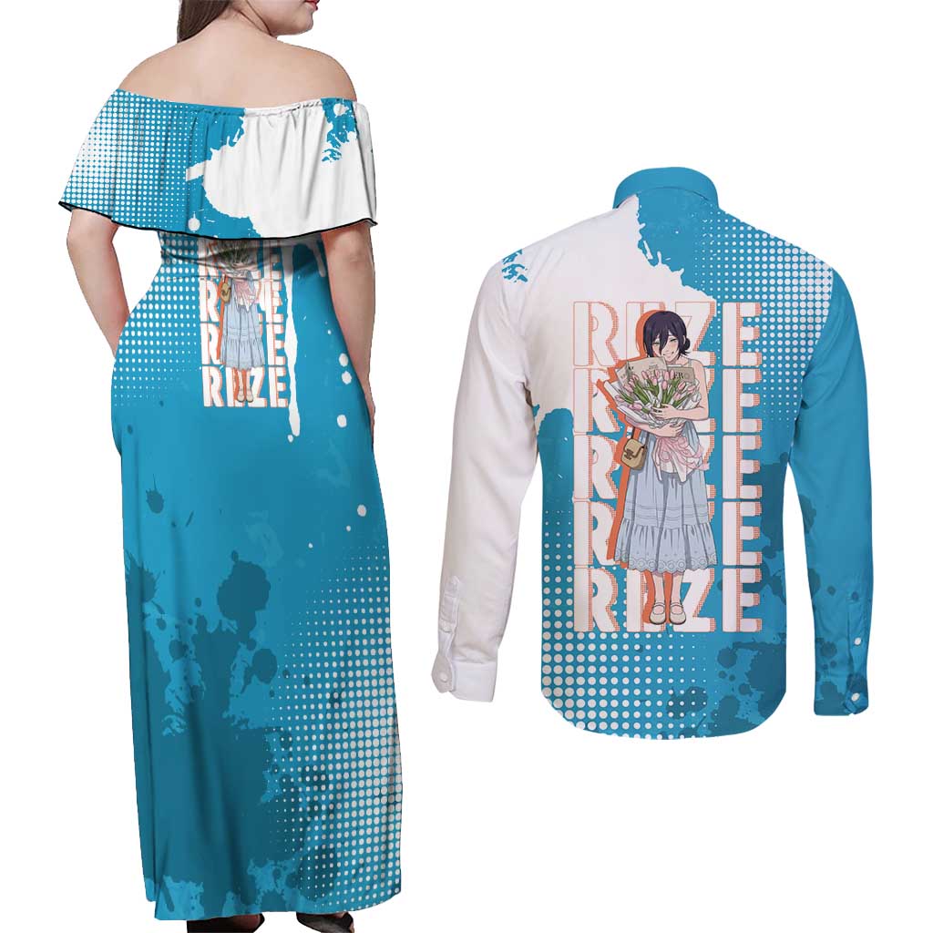 Reze Chainsaw Man Aesthetic Couples Matching Off Shoulder Maxi Dress and Long Sleeve Button Shirt Soft Anime Grunge Style with Flowers
