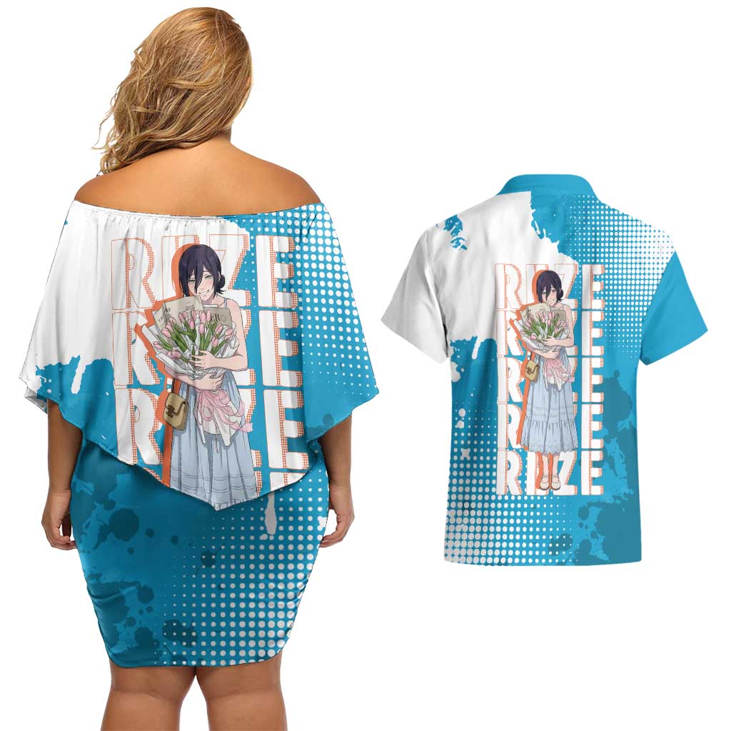Reze Chainsaw Man Aesthetic Couples Matching Off Shoulder Short Dress and Hawaiian Shirt Soft Anime Grunge Style with Flowers