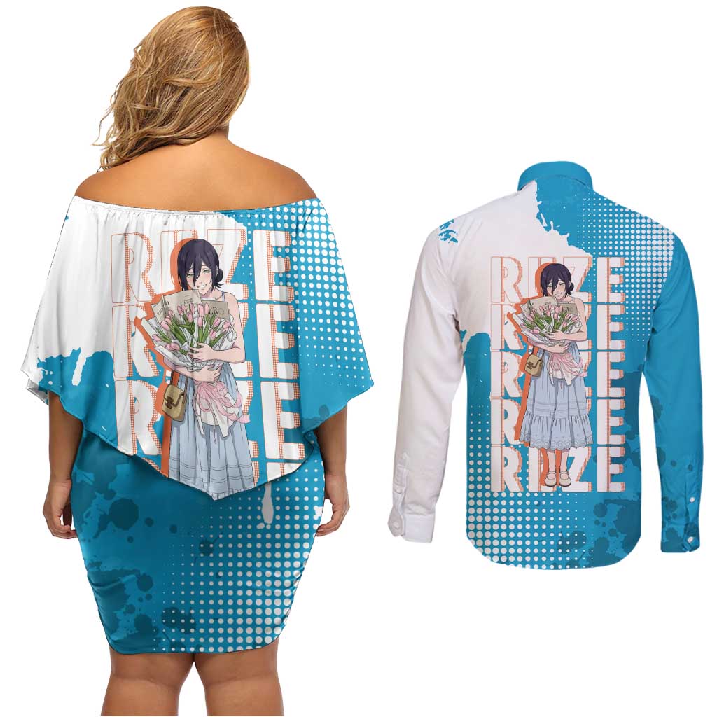 Reze Chainsaw Man Aesthetic Couples Matching Off Shoulder Short Dress and Long Sleeve Button Shirt Soft Anime Grunge Style with Flowers