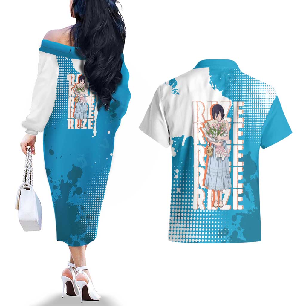 Reze Chainsaw Man Aesthetic Couples Matching Off The Shoulder Long Sleeve Dress and Hawaiian Shirt Soft Anime Grunge Style with Flowers