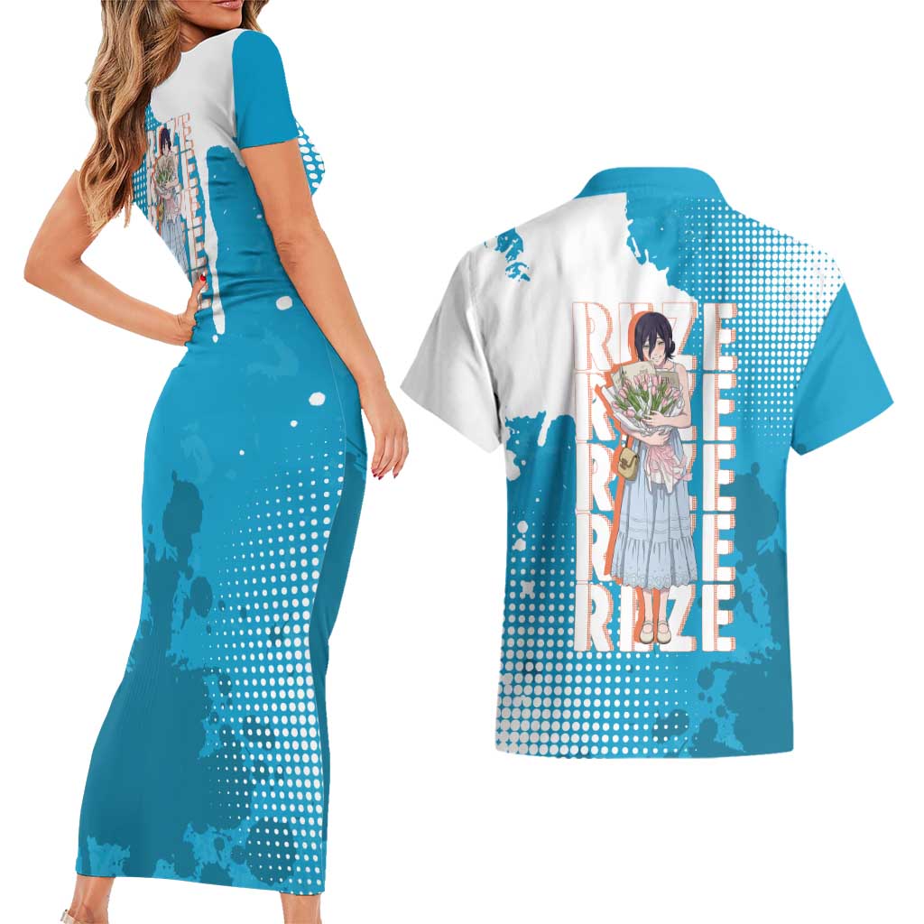 Reze Chainsaw Man Aesthetic Couples Matching Short Sleeve Bodycon Dress and Hawaiian Shirt Soft Anime Grunge Style with Flowers