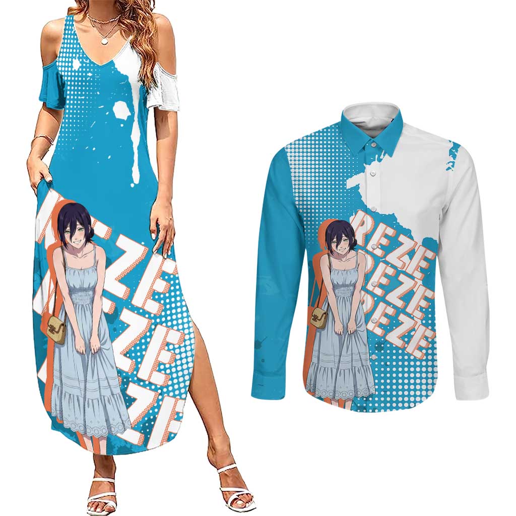 Reze Chainsaw Man Aesthetic Couples Matching Summer Maxi Dress and Long Sleeve Button Shirt Soft Anime Grunge Style with Flowers