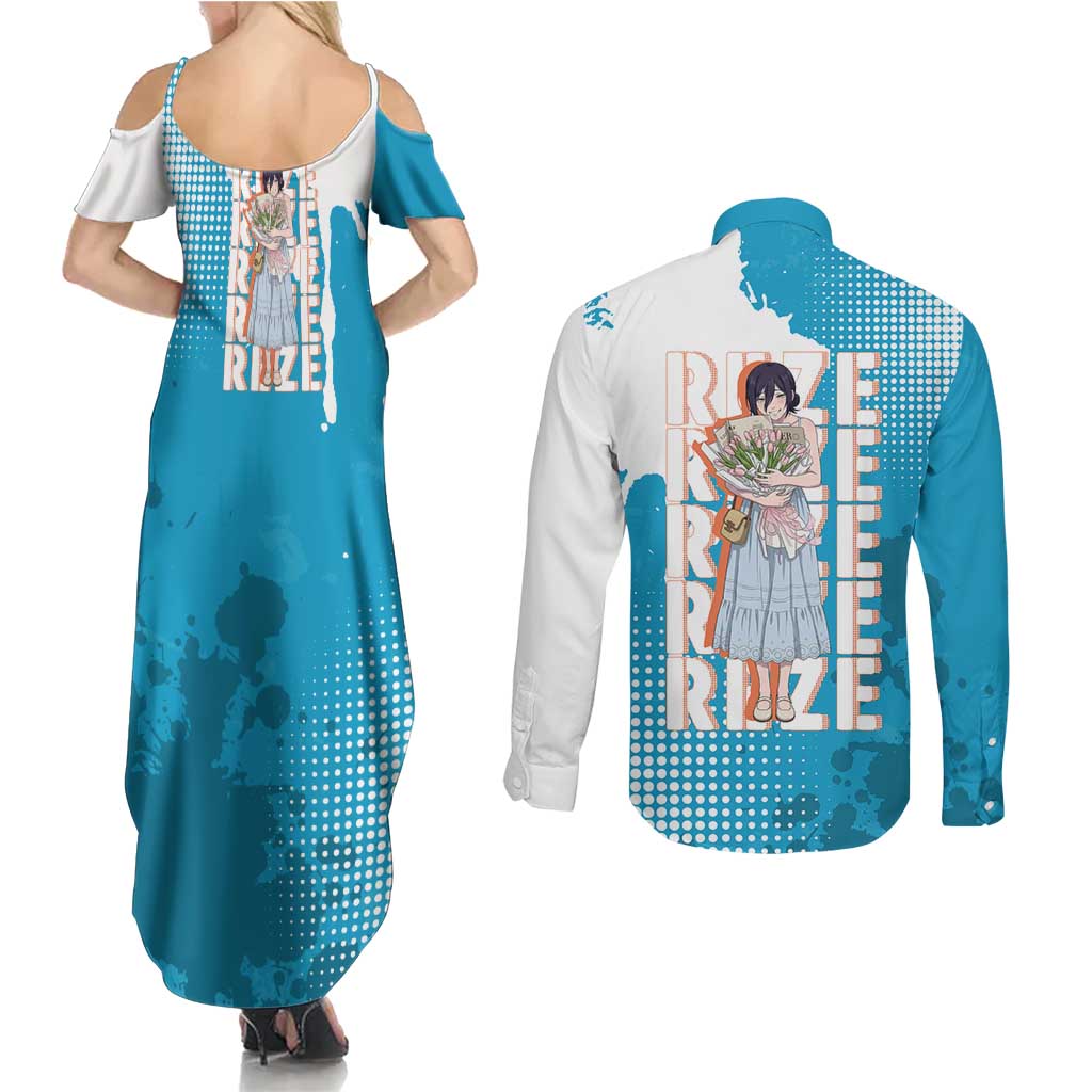 Reze Chainsaw Man Aesthetic Couples Matching Summer Maxi Dress and Long Sleeve Button Shirt Soft Anime Grunge Style with Flowers
