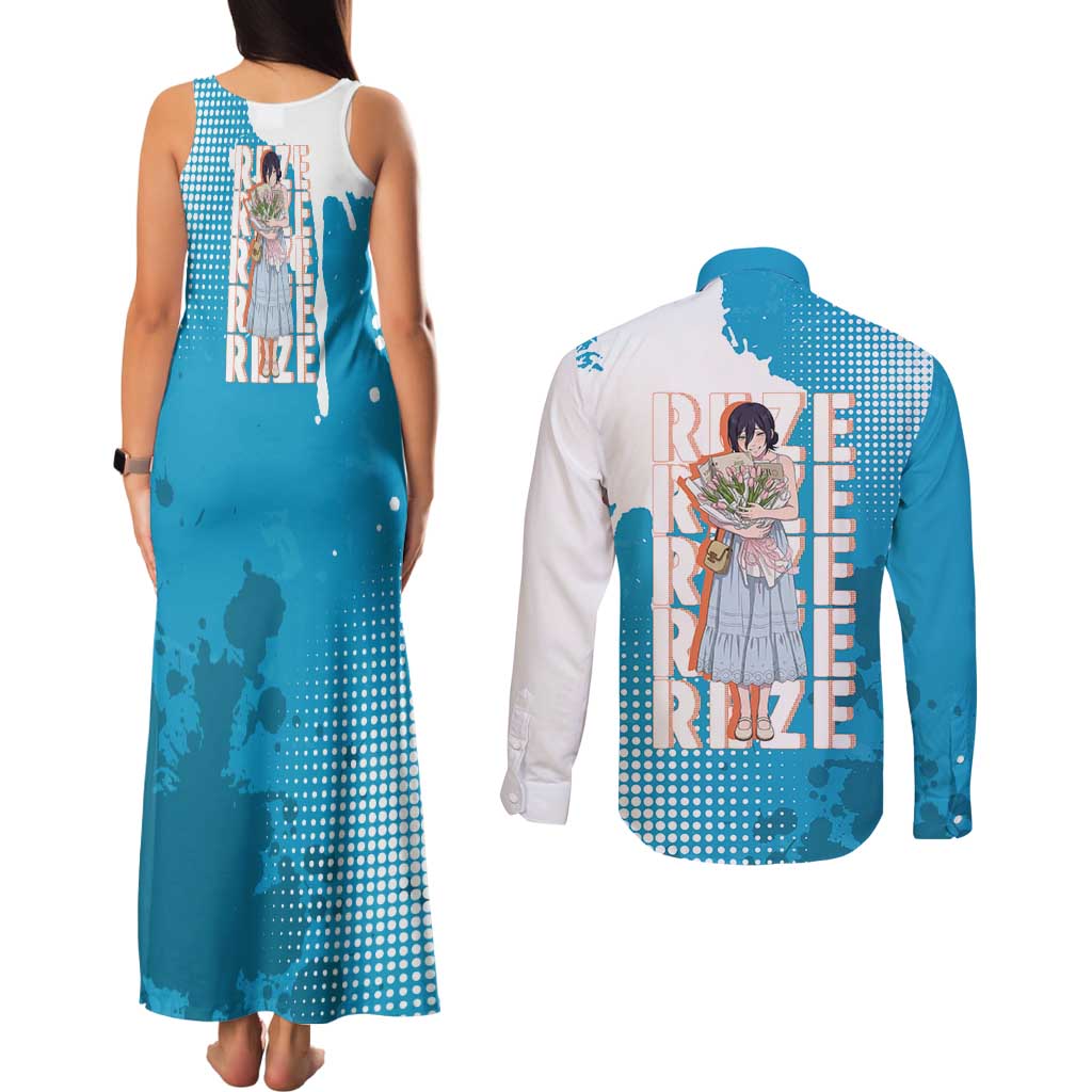Reze Chainsaw Man Aesthetic Couples Matching Tank Maxi Dress and Long Sleeve Button Shirt Soft Anime Grunge Style with Flowers
