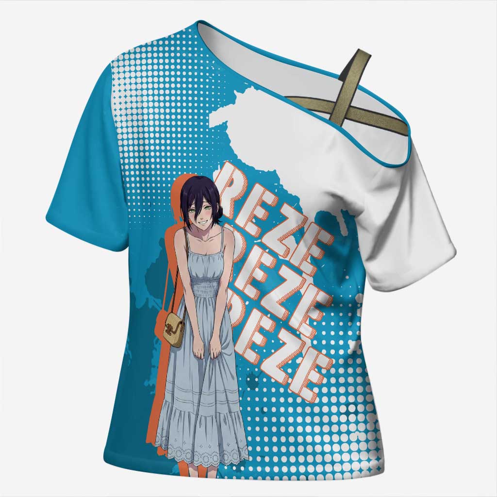 Reze Chainsaw Man Aesthetic Cross Shoulder Shirt Soft Anime Grunge Style with Flowers