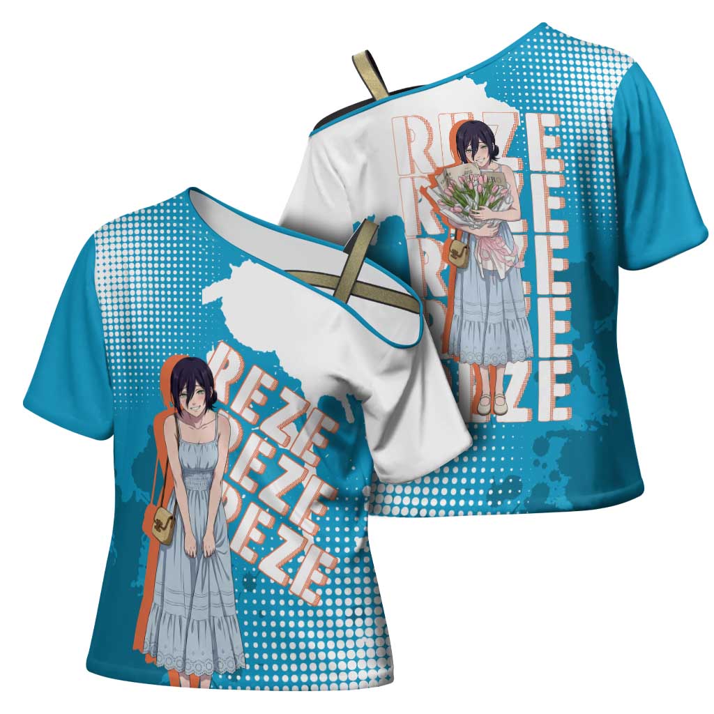 Reze Chainsaw Man Aesthetic Cross Shoulder Shirt Soft Anime Grunge Style with Flowers