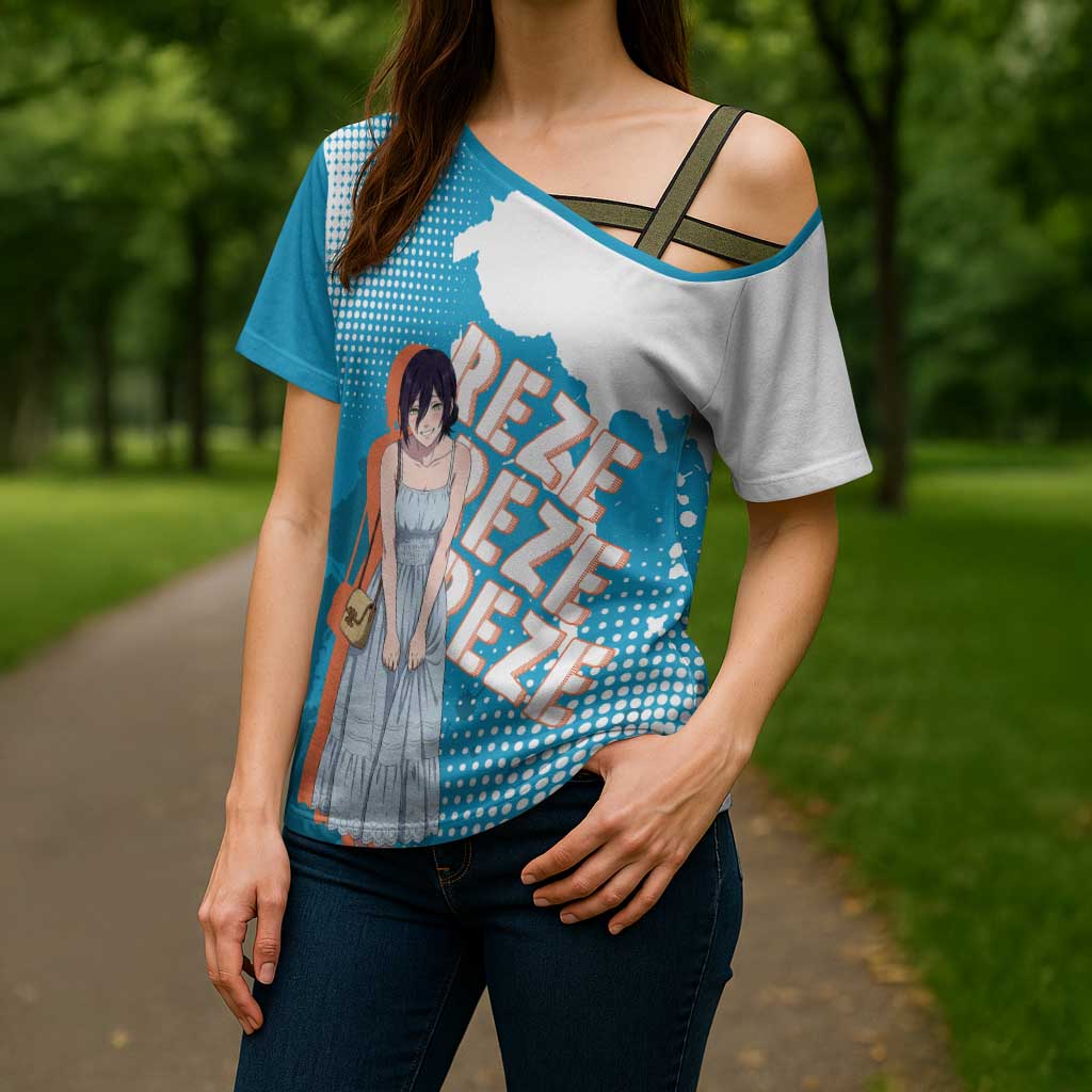 Reze Chainsaw Man Aesthetic Cross Shoulder Shirt Soft Anime Grunge Style with Flowers
