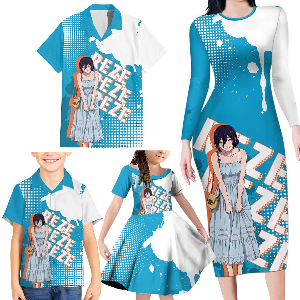 Reze Chainsaw Man Aesthetic Family Matching Long Sleeve Bodycon Dress and Hawaiian Shirt Soft Anime Grunge Style with Flowers