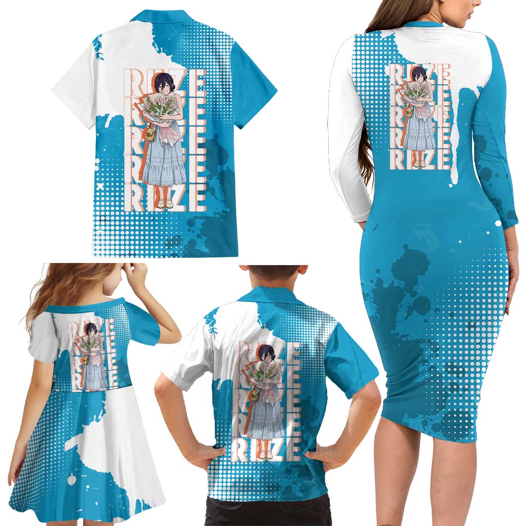 Reze Chainsaw Man Aesthetic Family Matching Long Sleeve Bodycon Dress and Hawaiian Shirt Soft Anime Grunge Style with Flowers