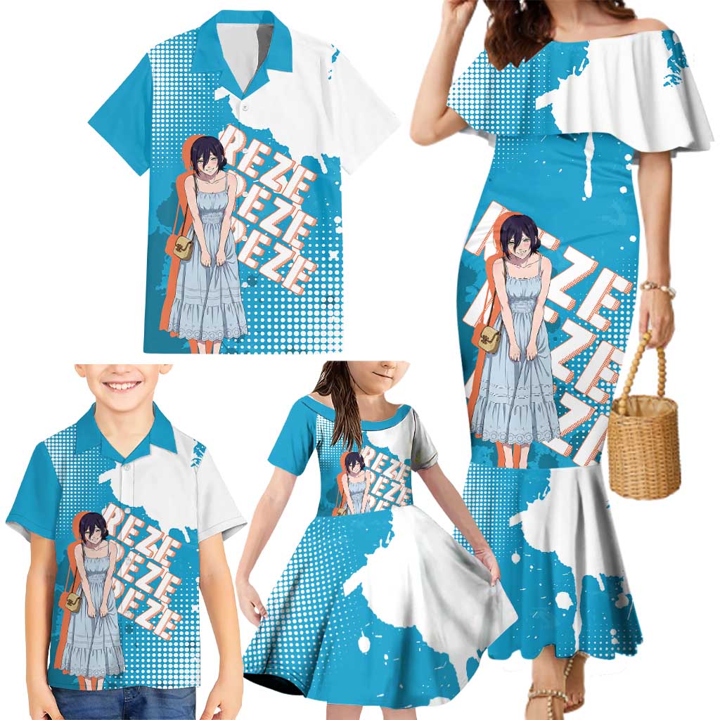 Reze Chainsaw Man Aesthetic Family Matching Mermaid Dress and Hawaiian Shirt Soft Anime Grunge Style with Flowers