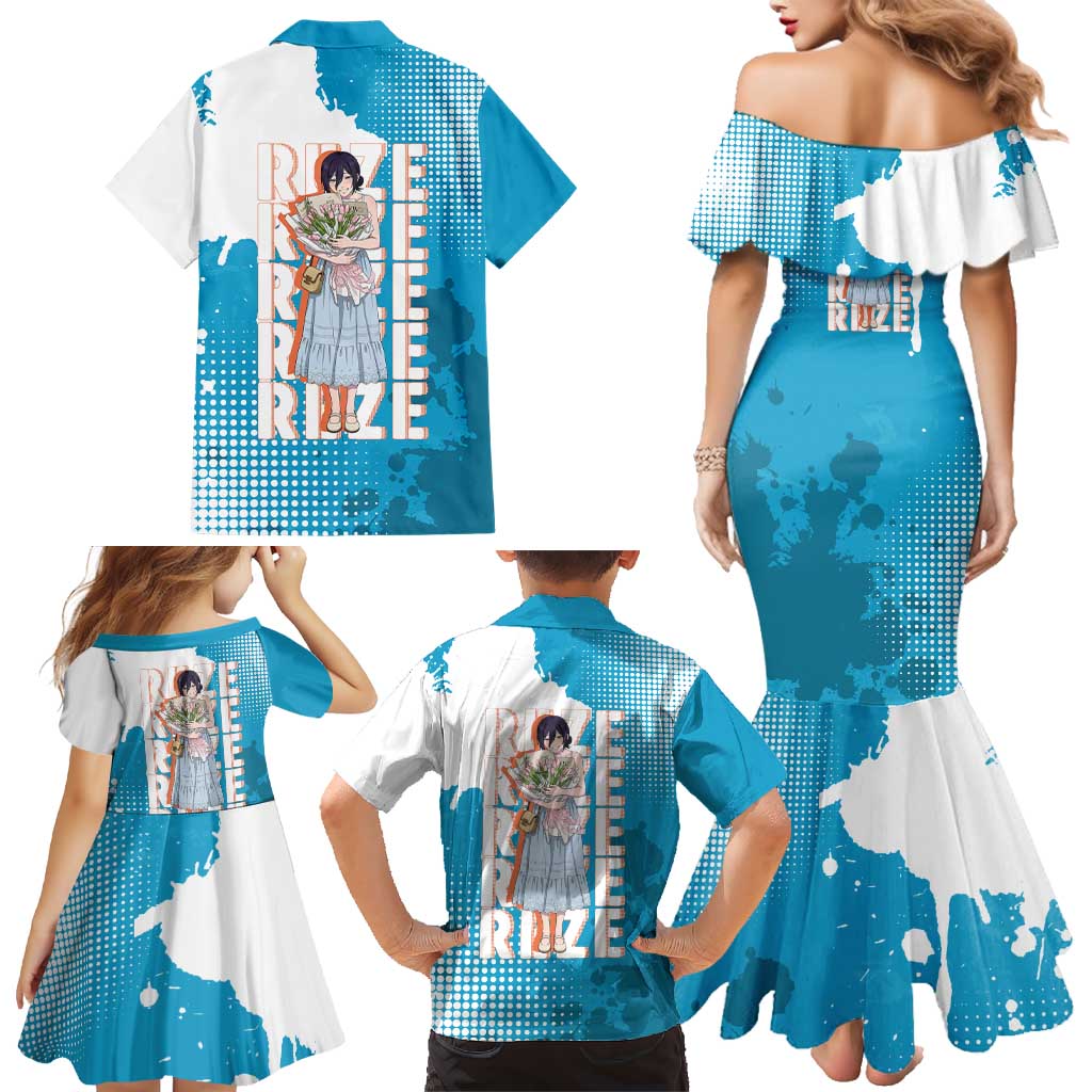Reze Chainsaw Man Aesthetic Family Matching Mermaid Dress and Hawaiian Shirt Soft Anime Grunge Style with Flowers