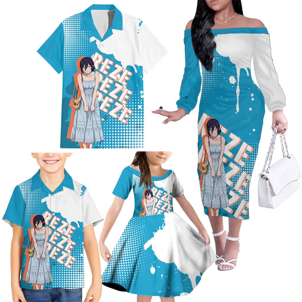Reze Chainsaw Man Aesthetic Family Matching Off The Shoulder Long Sleeve Dress and Hawaiian Shirt Soft Anime Grunge Style with Flowers