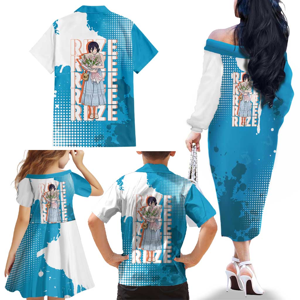 Reze Chainsaw Man Aesthetic Family Matching Off The Shoulder Long Sleeve Dress and Hawaiian Shirt Soft Anime Grunge Style with Flowers