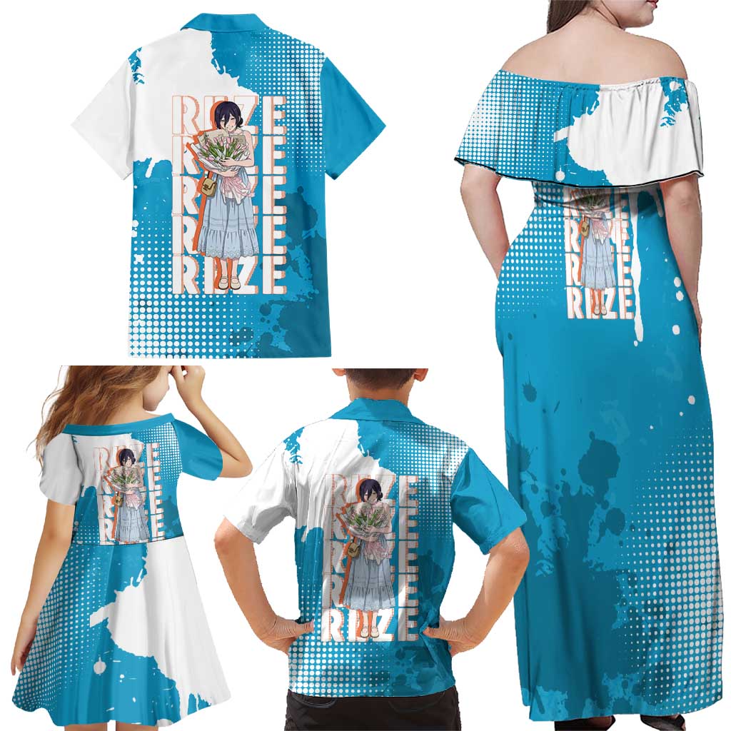 Reze Chainsaw Man Aesthetic Family Matching Off Shoulder Maxi Dress and Hawaiian Shirt Soft Anime Grunge Style with Flowers