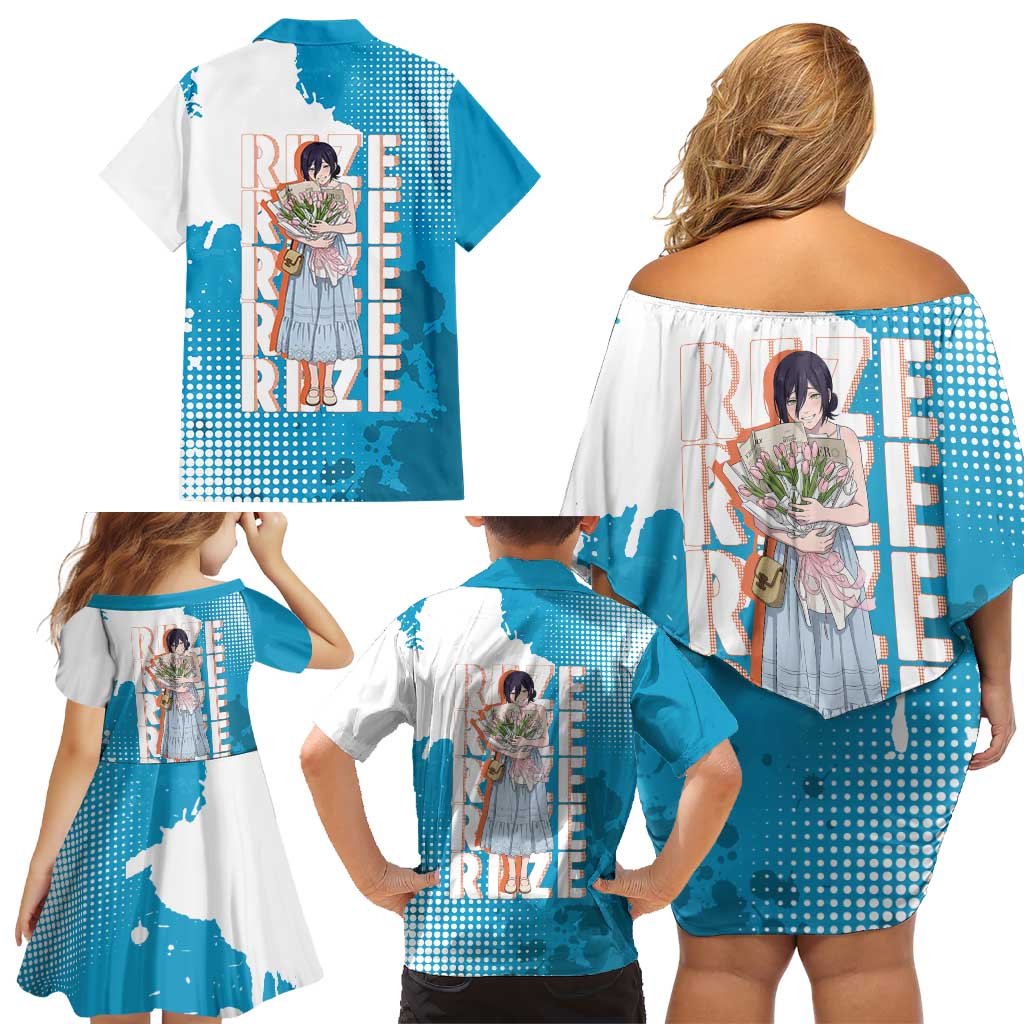 Reze Chainsaw Man Aesthetic Family Matching Off Shoulder Short Dress and Hawaiian Shirt Soft Anime Grunge Style with Flowers