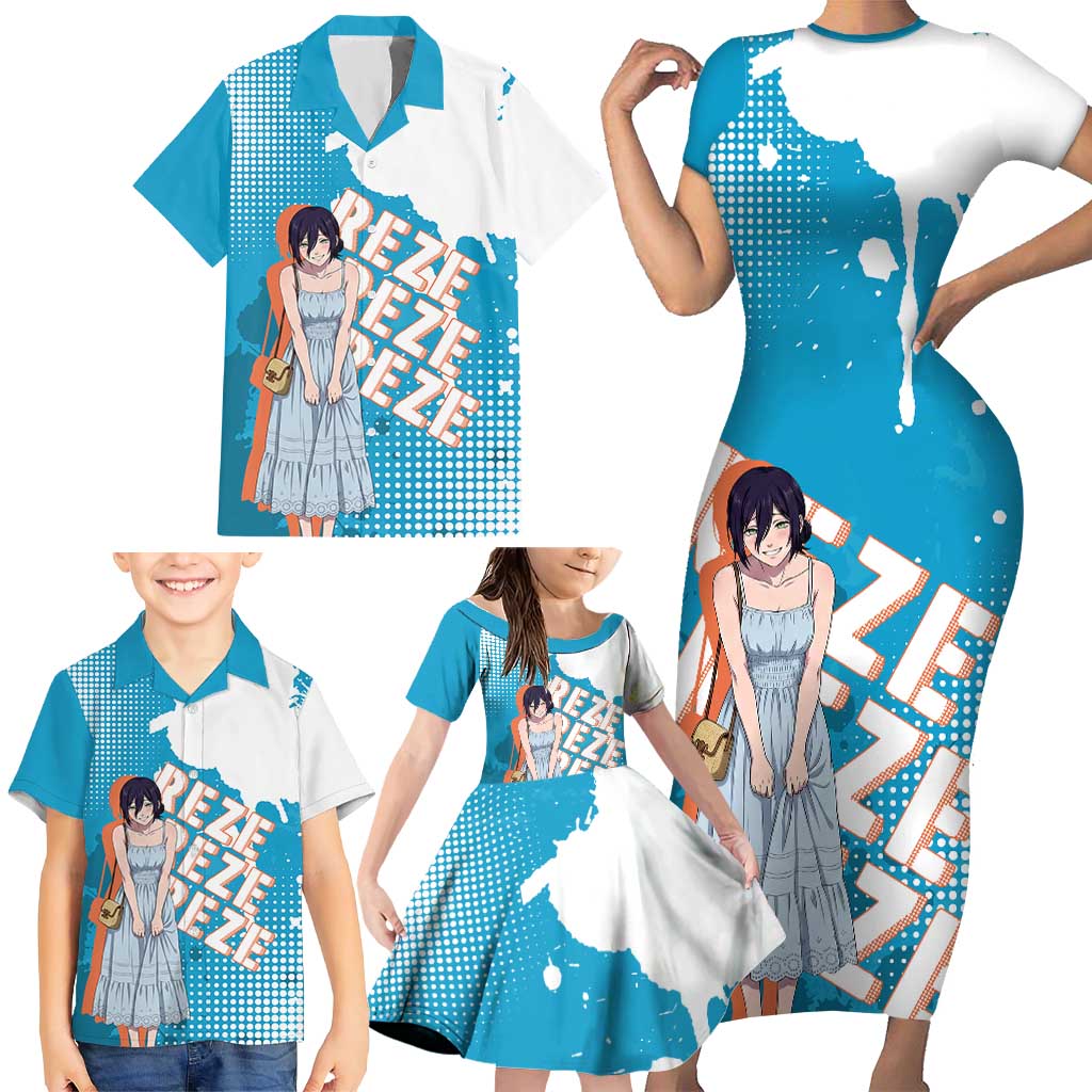 Reze Chainsaw Man Aesthetic Family Matching Short Sleeve Bodycon Dress and Hawaiian Shirt Soft Anime Grunge Style with Flowers