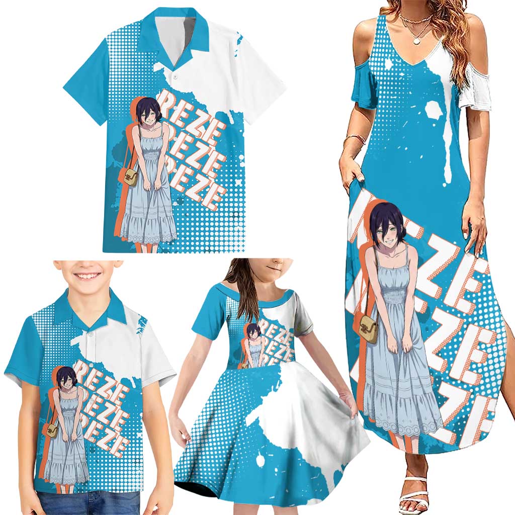 Reze Chainsaw Man Aesthetic Family Matching Summer Maxi Dress and Hawaiian Shirt Soft Anime Grunge Style with Flowers