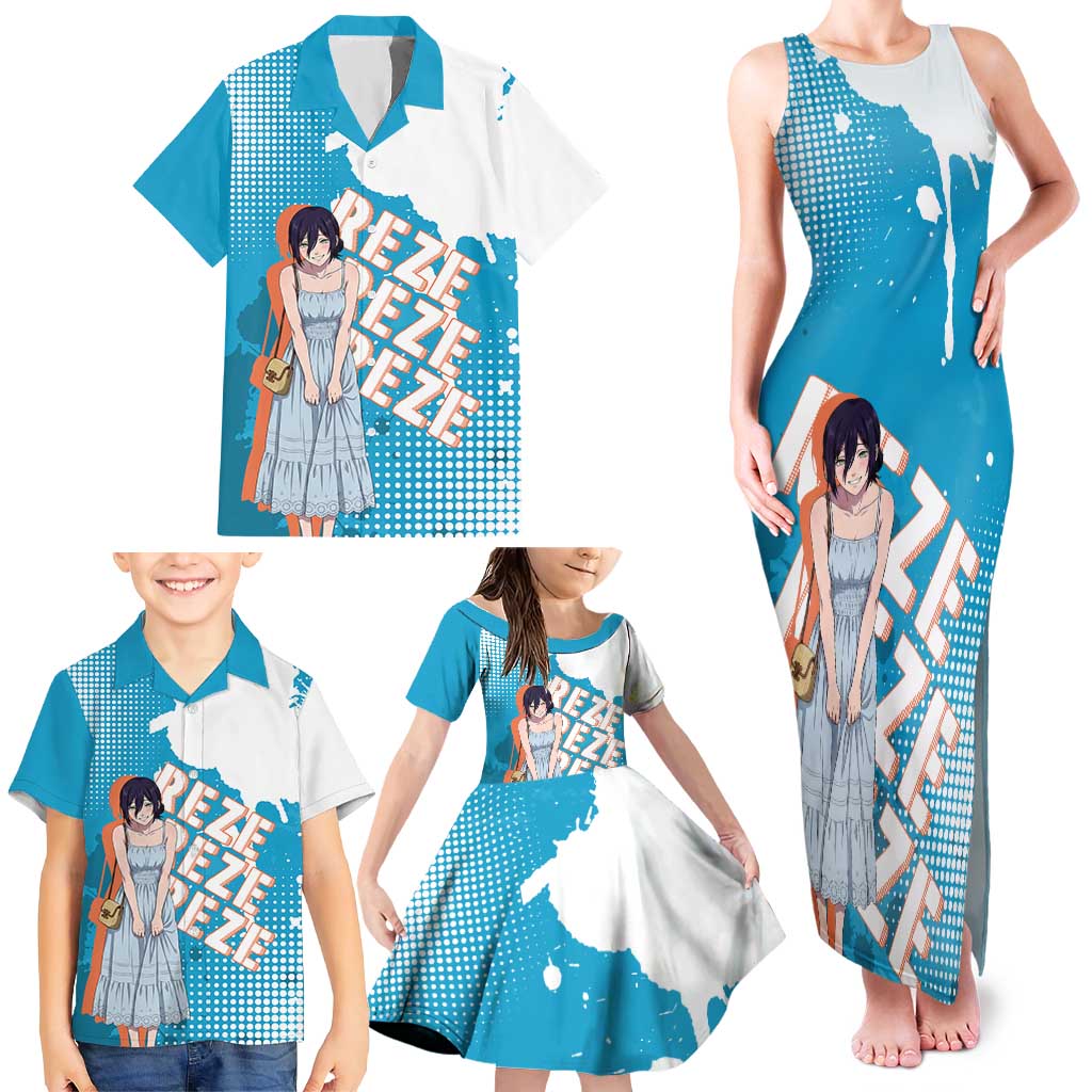 Reze Chainsaw Man Aesthetic Family Matching Tank Maxi Dress and Hawaiian Shirt Soft Anime Grunge Style with Flowers