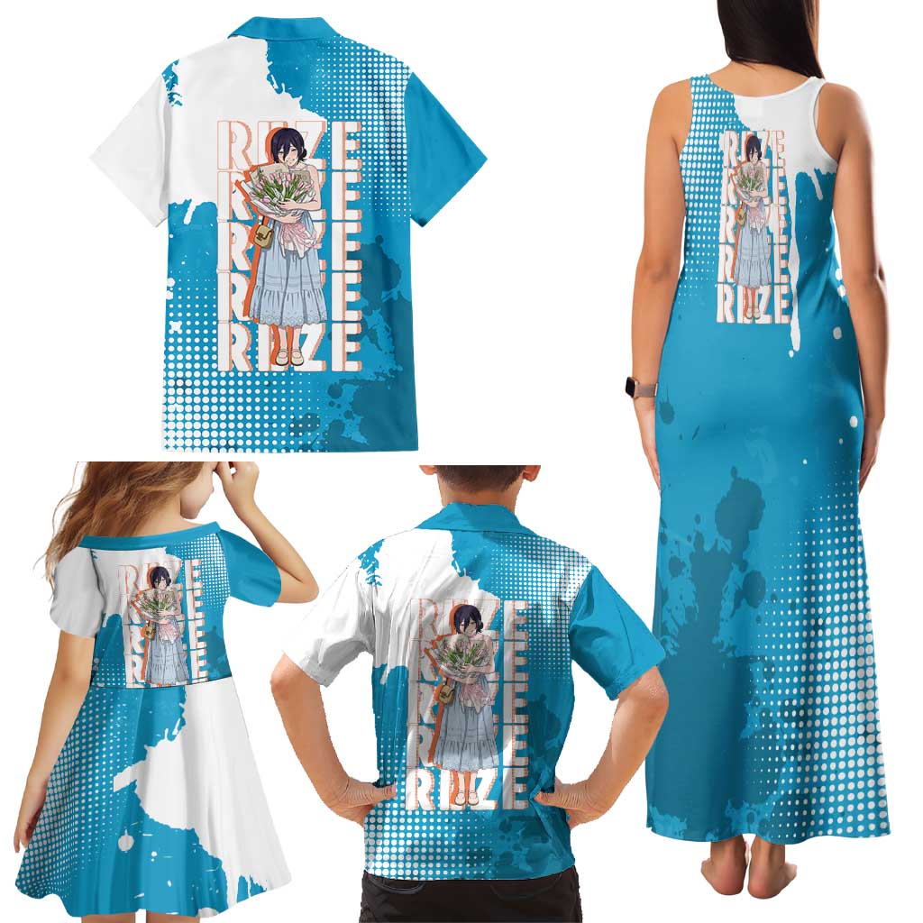 Reze Chainsaw Man Aesthetic Family Matching Tank Maxi Dress and Hawaiian Shirt Soft Anime Grunge Style with Flowers