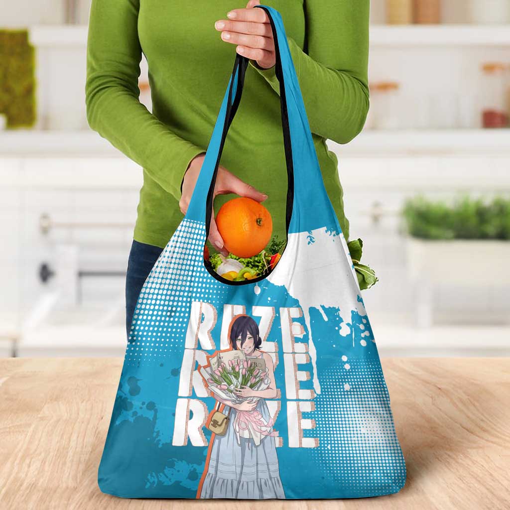 Reze Chainsaw Man Aesthetic Grocery Bag Soft Anime Grunge Style with Flowers