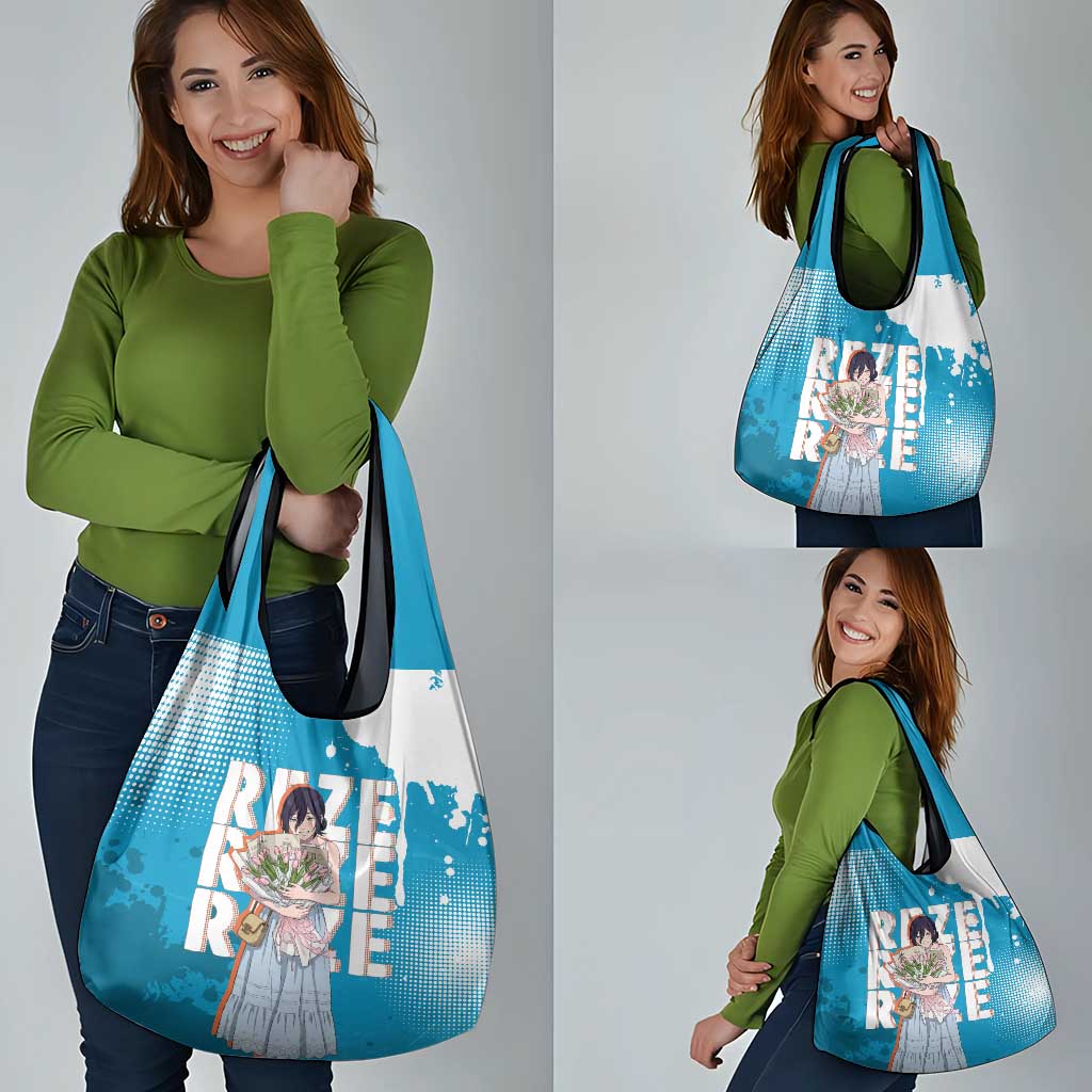 Reze Chainsaw Man Aesthetic Grocery Bag Soft Anime Grunge Style with Flowers