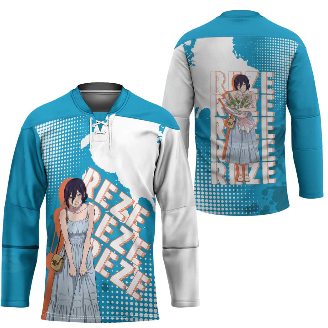 Reze Chainsaw Man Aesthetic Hockey Jersey Soft Anime Grunge Style with Flowers