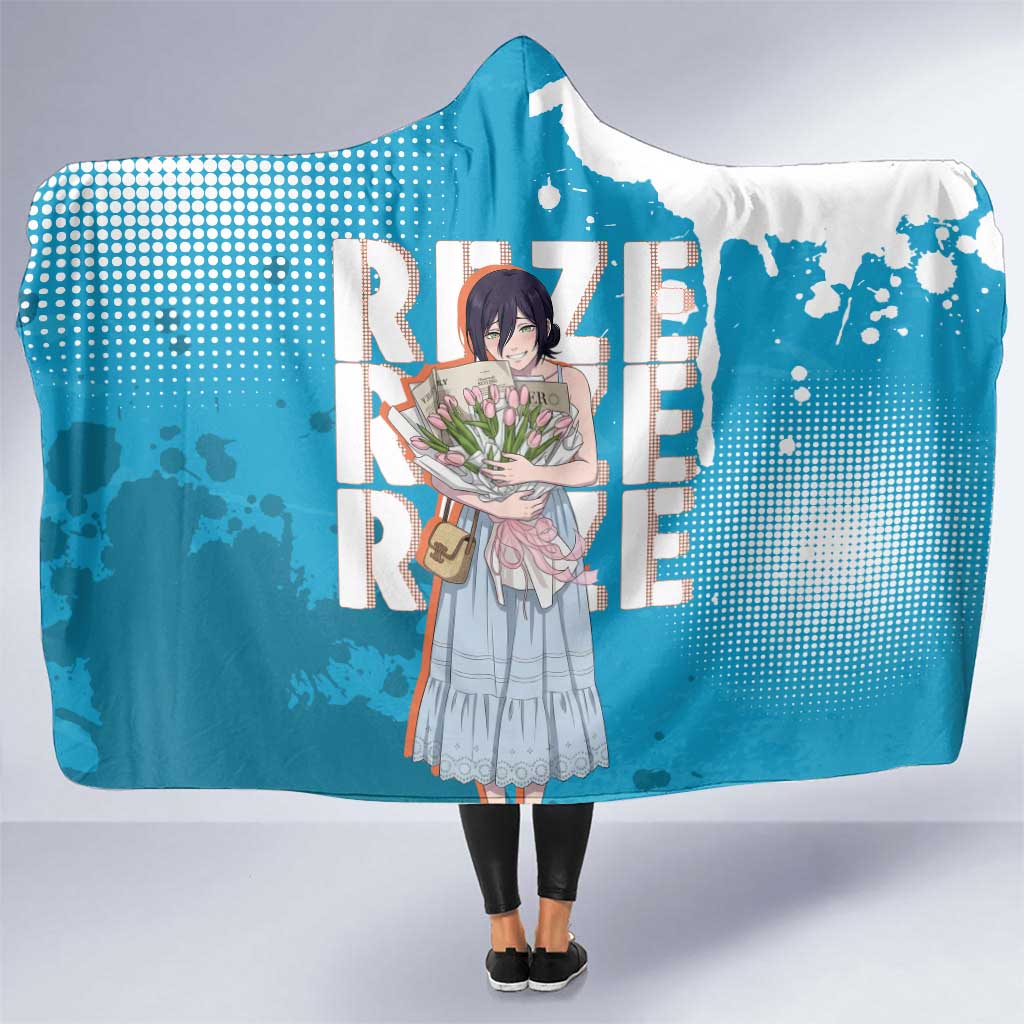 Reze Chainsaw Man Aesthetic Hooded Blanket Soft Anime Grunge Style with Flowers
