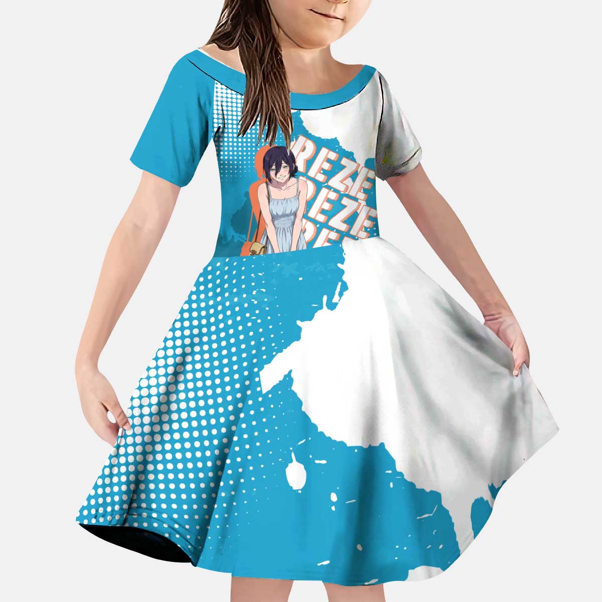 Reze Chainsaw Man Aesthetic Kid Short Sleeve Dress Soft Anime Grunge Style with Flowers