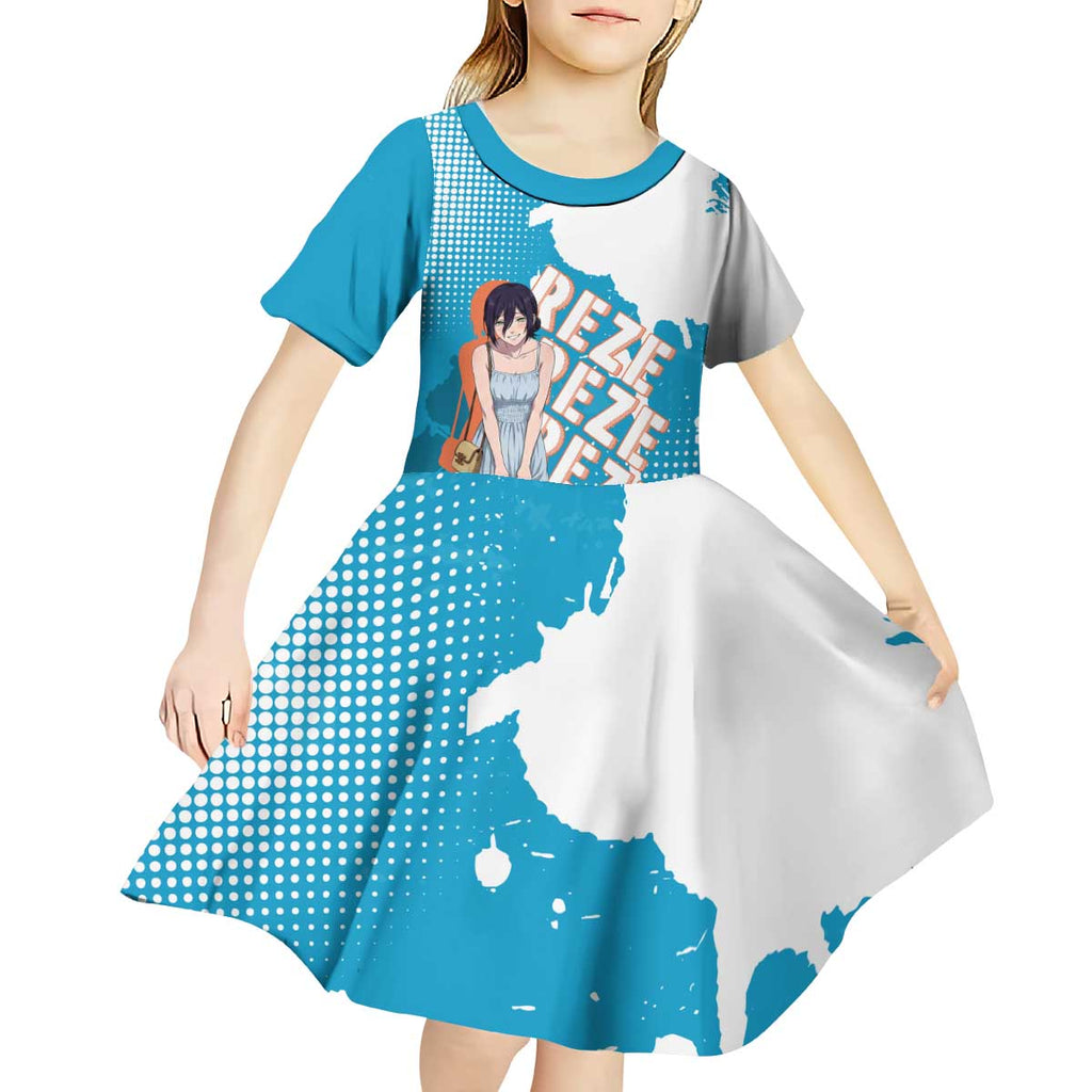 Reze Chainsaw Man Aesthetic Kid Short Sleeve Dress Soft Anime Grunge Style with Flowers