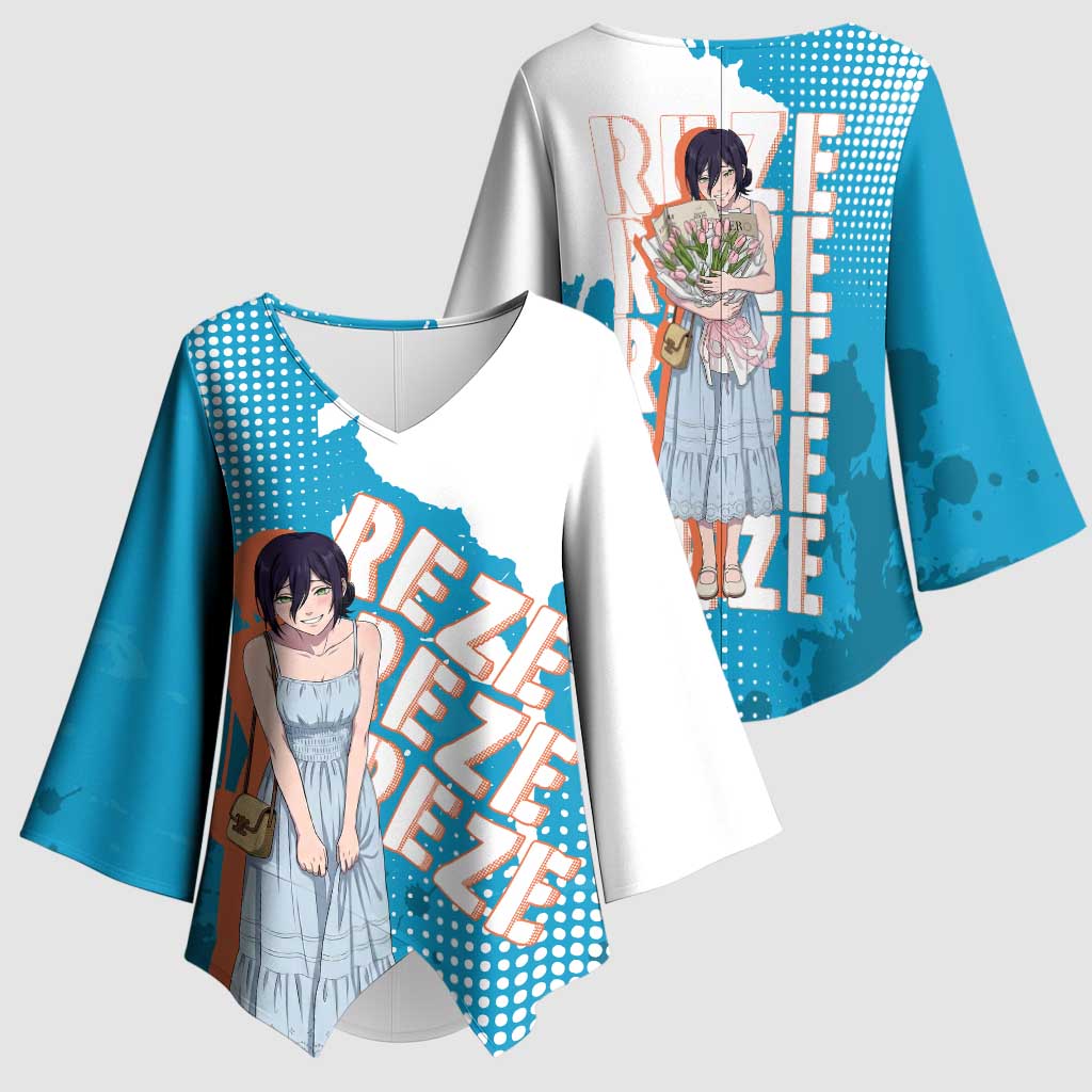 Reze Chainsaw Man Aesthetic Kimono Sleeve Blouse Soft Anime Grunge Style with Flowers
