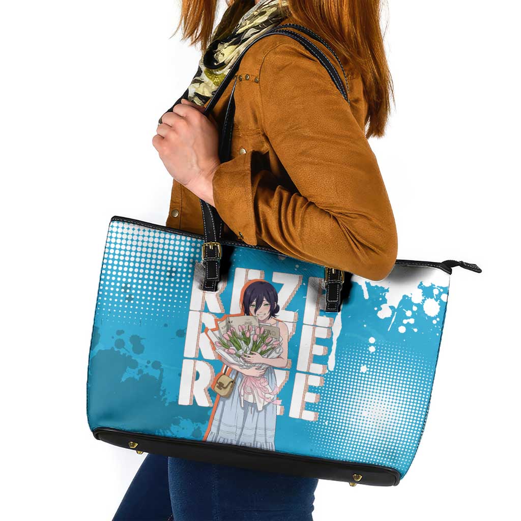 Reze Chainsaw Man Aesthetic Leather Tote Bag Soft Anime Grunge Style with Flowers