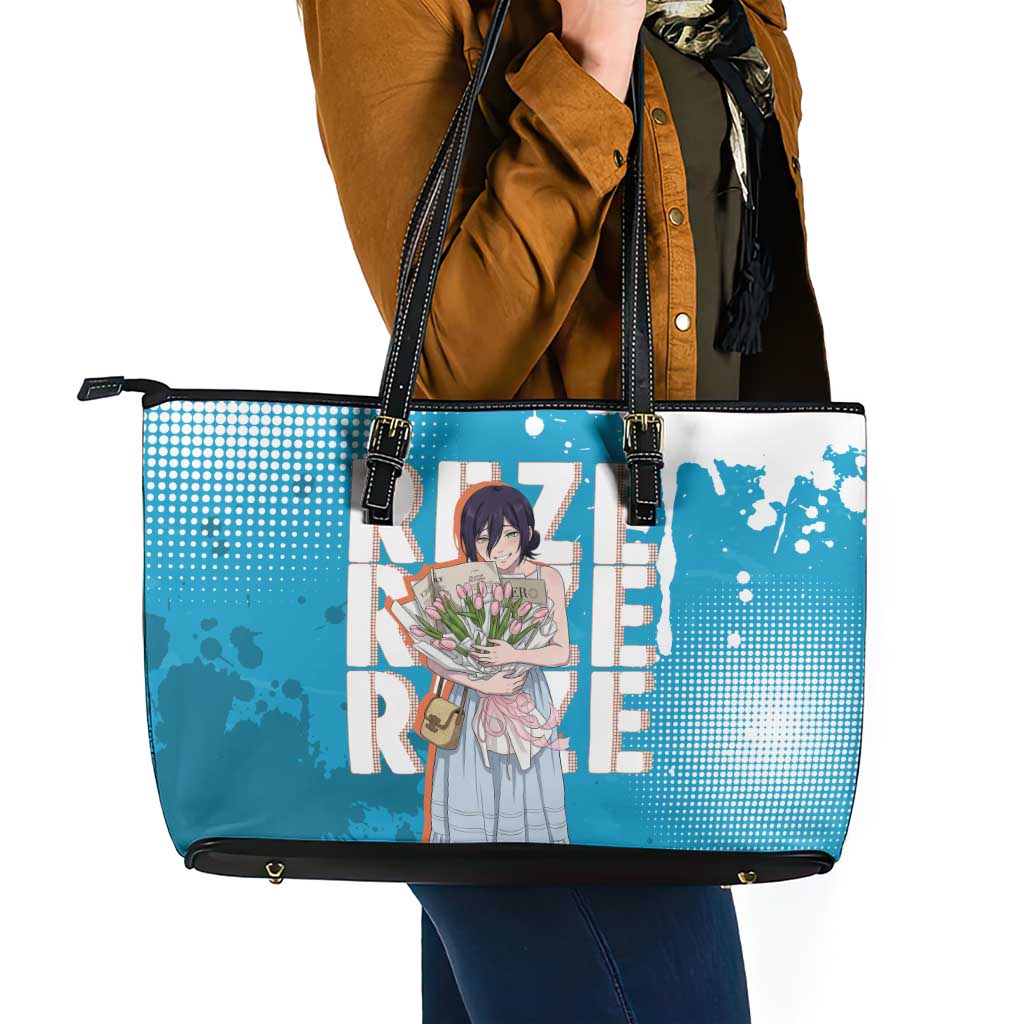 Reze Chainsaw Man Aesthetic Leather Tote Bag Soft Anime Grunge Style with Flowers