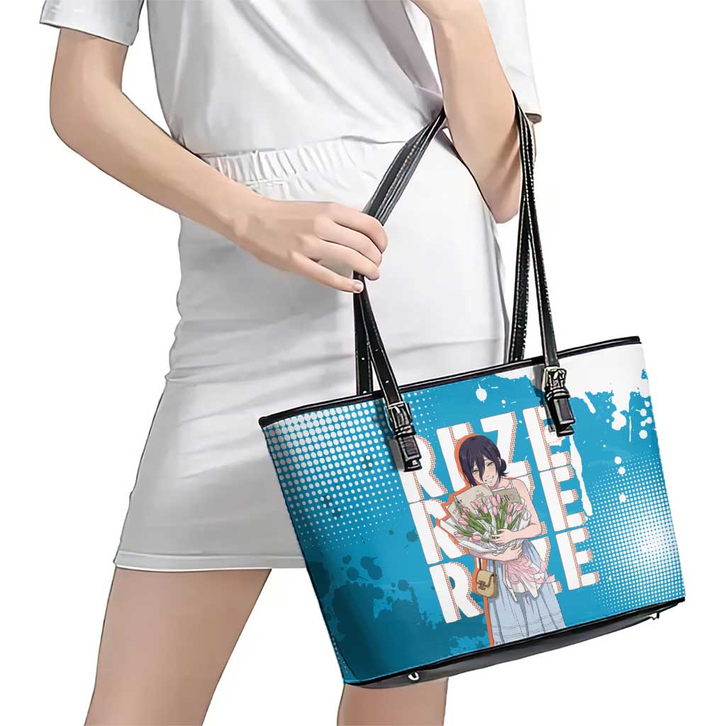 Reze Chainsaw Man Aesthetic Leather Tote Bag Soft Anime Grunge Style with Flowers