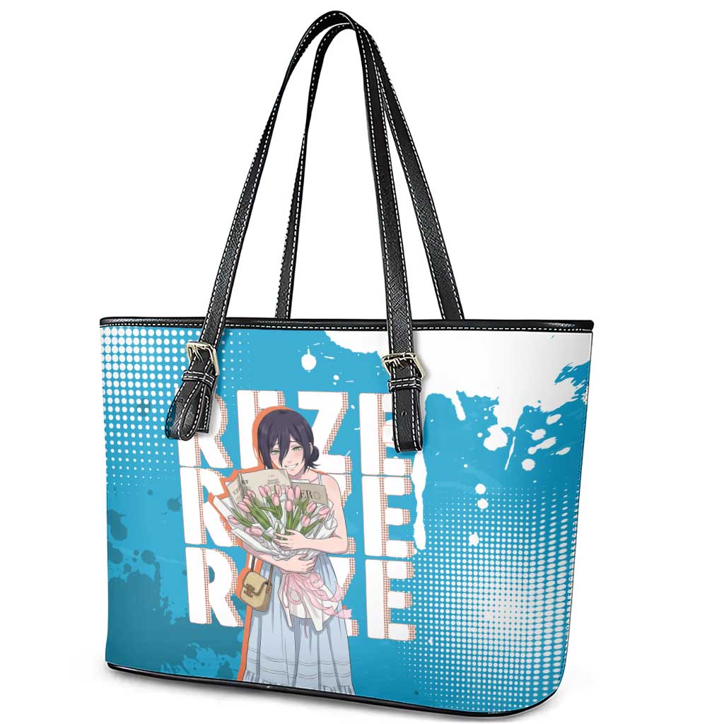 Reze Chainsaw Man Aesthetic Leather Tote Bag Soft Anime Grunge Style with Flowers