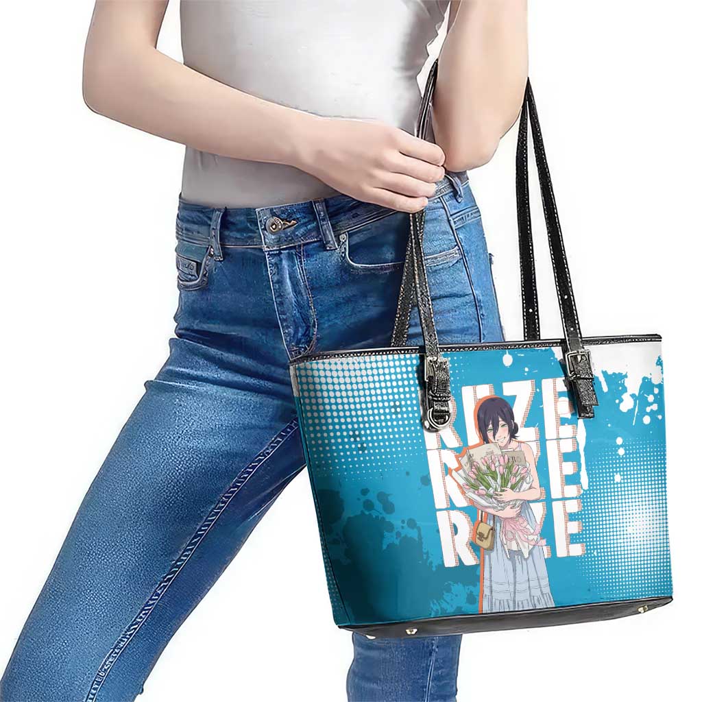 Reze Chainsaw Man Aesthetic Leather Tote Bag Soft Anime Grunge Style with Flowers