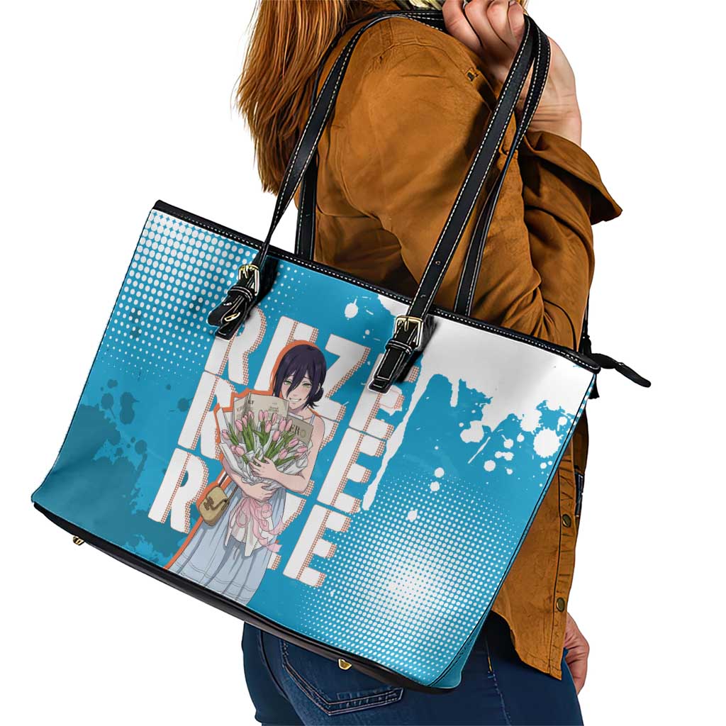 Reze Chainsaw Man Aesthetic Leather Tote Bag Soft Anime Grunge Style with Flowers