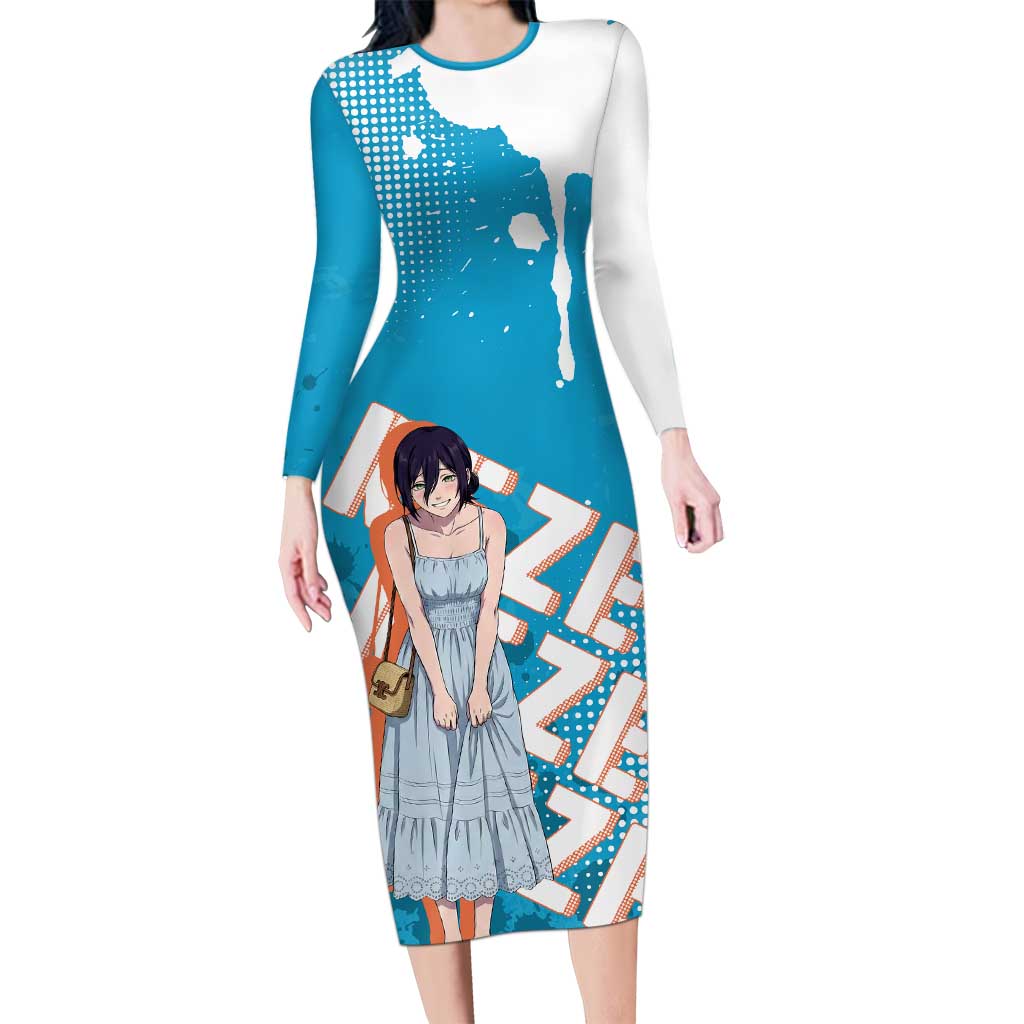 Reze Chainsaw Man Aesthetic Long Sleeve Bodycon Dress Soft Anime Grunge Style with Flowers