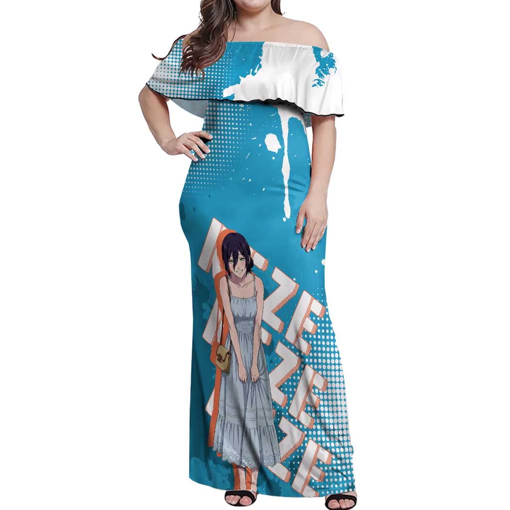Reze Chainsaw Man Aesthetic Off Shoulder Maxi Dress Soft Anime Grunge Style with Flowers